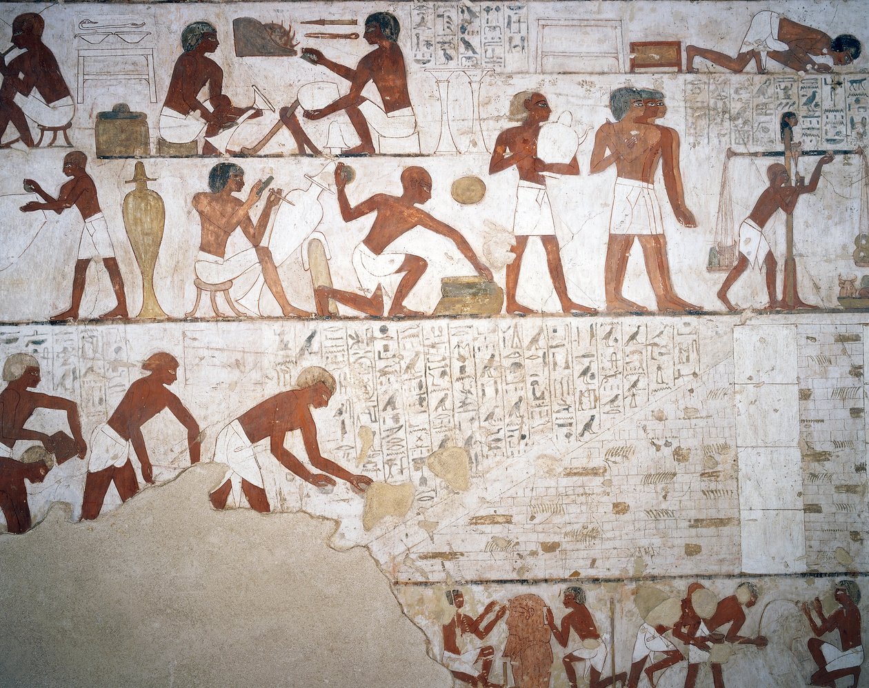 Fazekasok és munkások, freskó, kápolna, Rekhmire sírja (TT100), Abd el-Qurna sejk, Théba (az Unesco világörökségi listája) alkotó: Egyptian 18th Dynasty