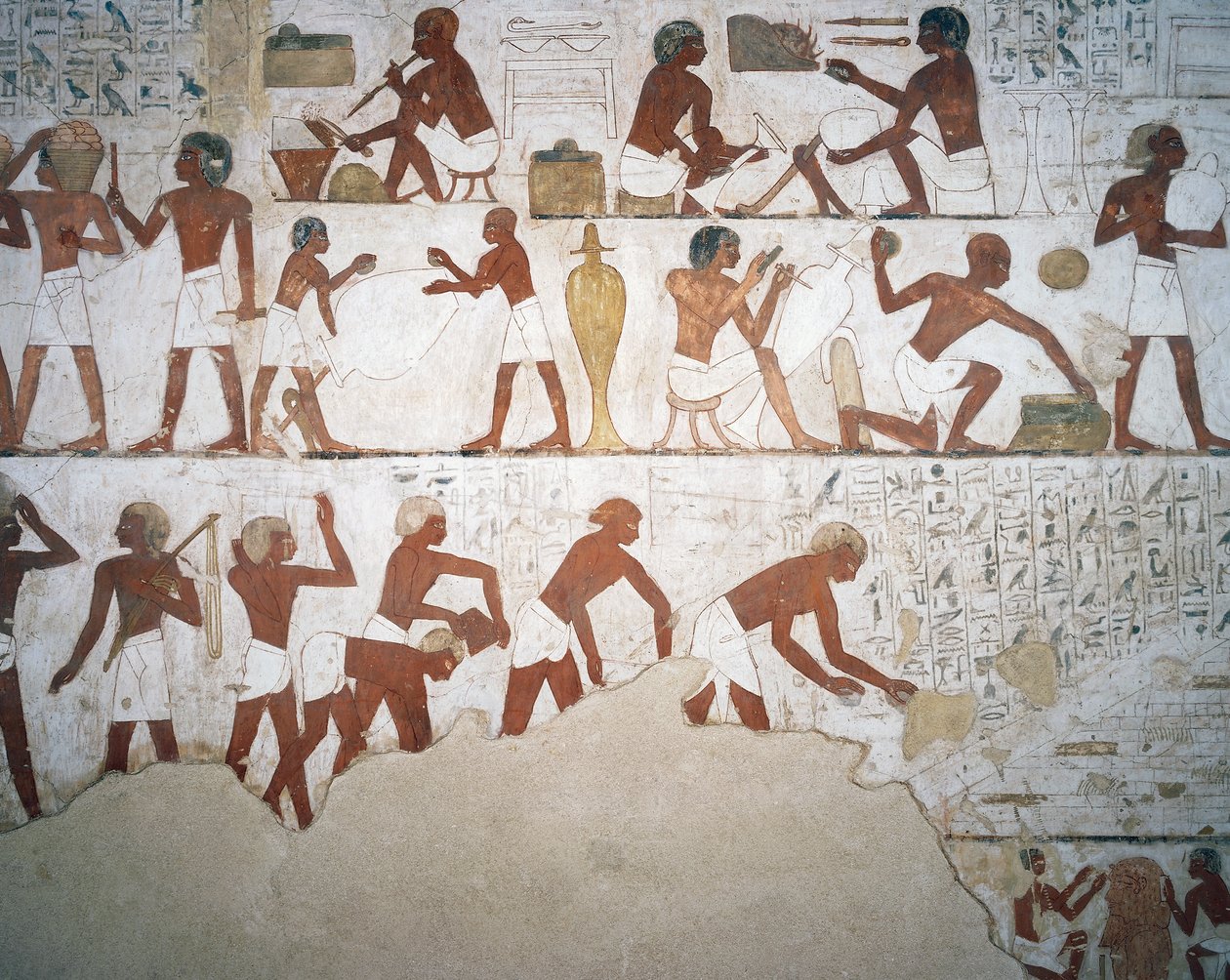 Fazekasok és munkások, freskó, kápolna, Rekhmire sírja (TT100), Abd el-Qurna sejk, Théba (az Unesco világörökségi listája) alkotó: Egyptian 18th Dynasty