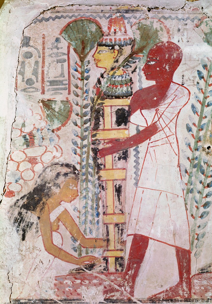 Múmia előkészítése a megtisztulási szertartásra, egy sírból Thébában, Új Királyságban (falfestmény) alkotó: Egyptian 18th Dynasty