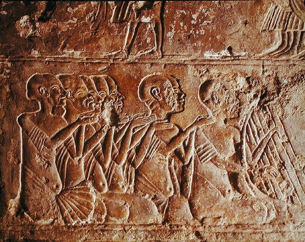 Vak énekeseket és hárfást ábrázoló dombormű Meryre sírjából, Új Királyságból alkotó: Egyptian 18th Dynasty