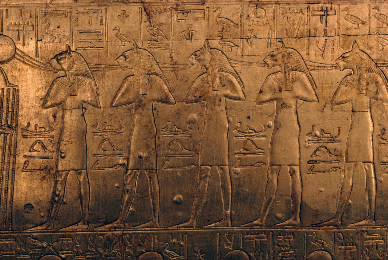Relief aranyozott fakoporsón, Tutanhamon kincstára alkotó: Egyptian 18th Dynasty