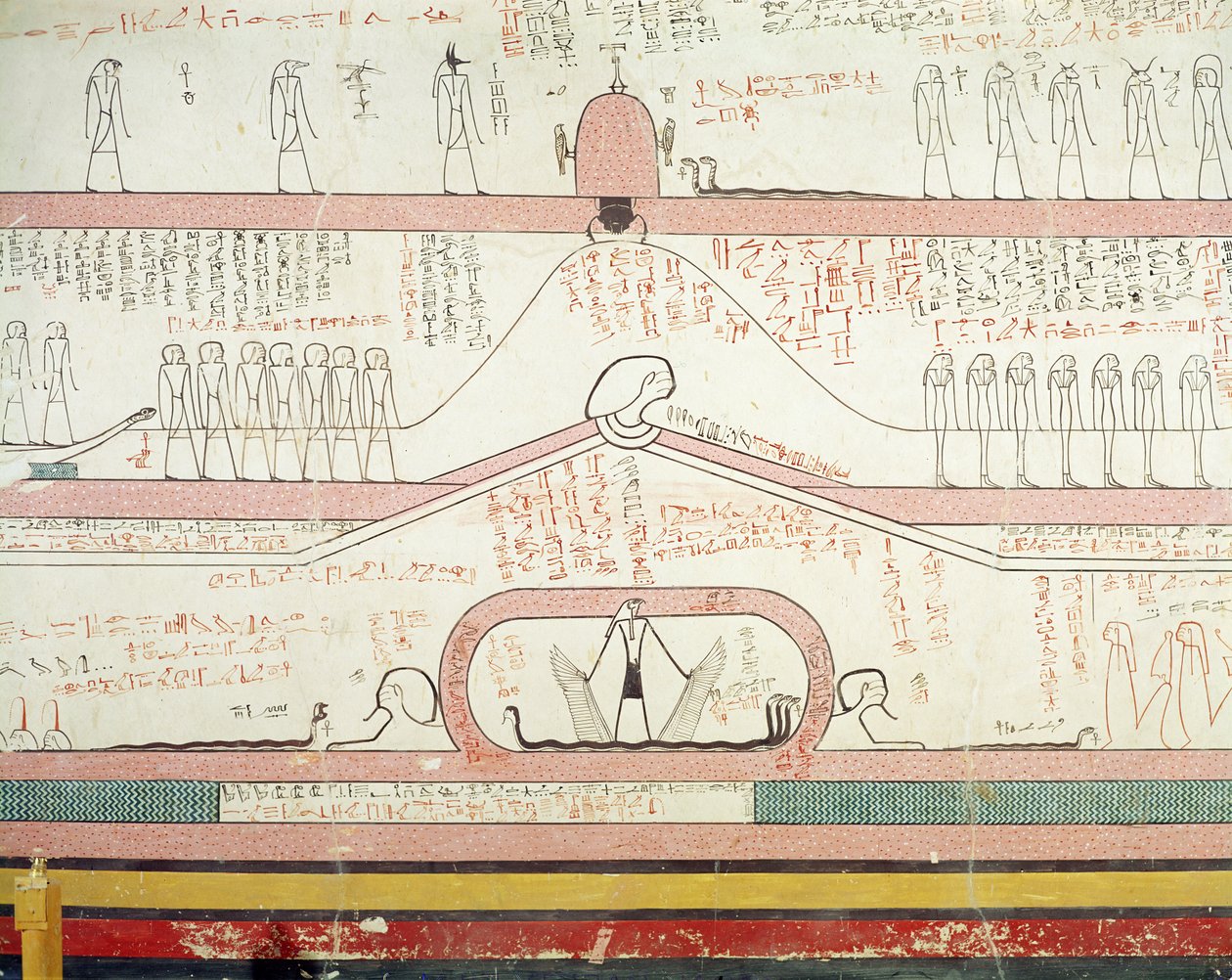 Jelenet az Amduat könyvéből, amely bemutatja az alvilágba vezető utat, az Új Királyságot (falfestmény) alkotó: Egyptian 18th Dynasty