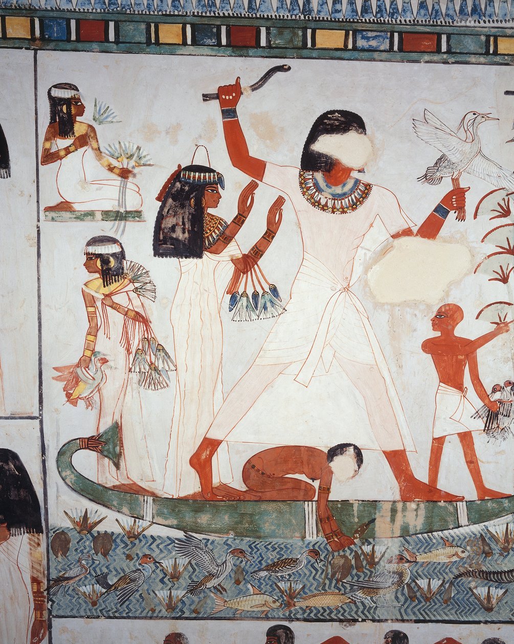 Vadászat és horgászat jelenete a mocsarakban, freskó, északi fal, hosszanti kamra, thébai sír TT69, Sheikh Abd el-Qurna, Théba (az Unesco világörökségi listája alkotó: Egyptian 18th Dynasty
