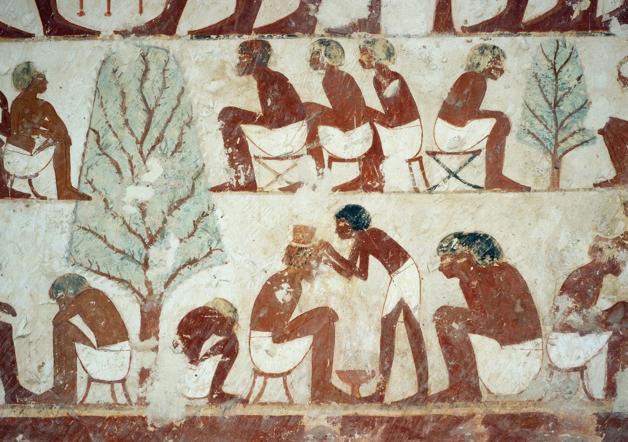 Haját vágott katonák, részlet a Userhat sírjának freskóiról, Abd el Qurnah sejk nekropolisza, Luxor, Théba (az Unesco világörökségi listája) alkotó: Egyptian 18th Dynasty