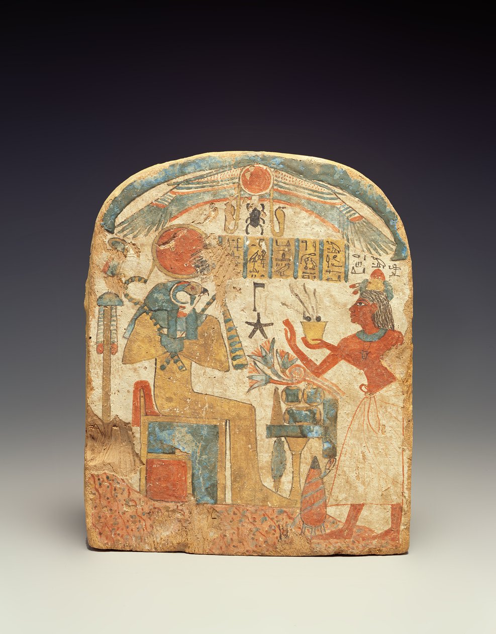 Hórusz előtti elhunytat ábrázoló sztélák Luxorból, Új Királyságból (festett fa) alkotó: Egyptian 18th Dynasty