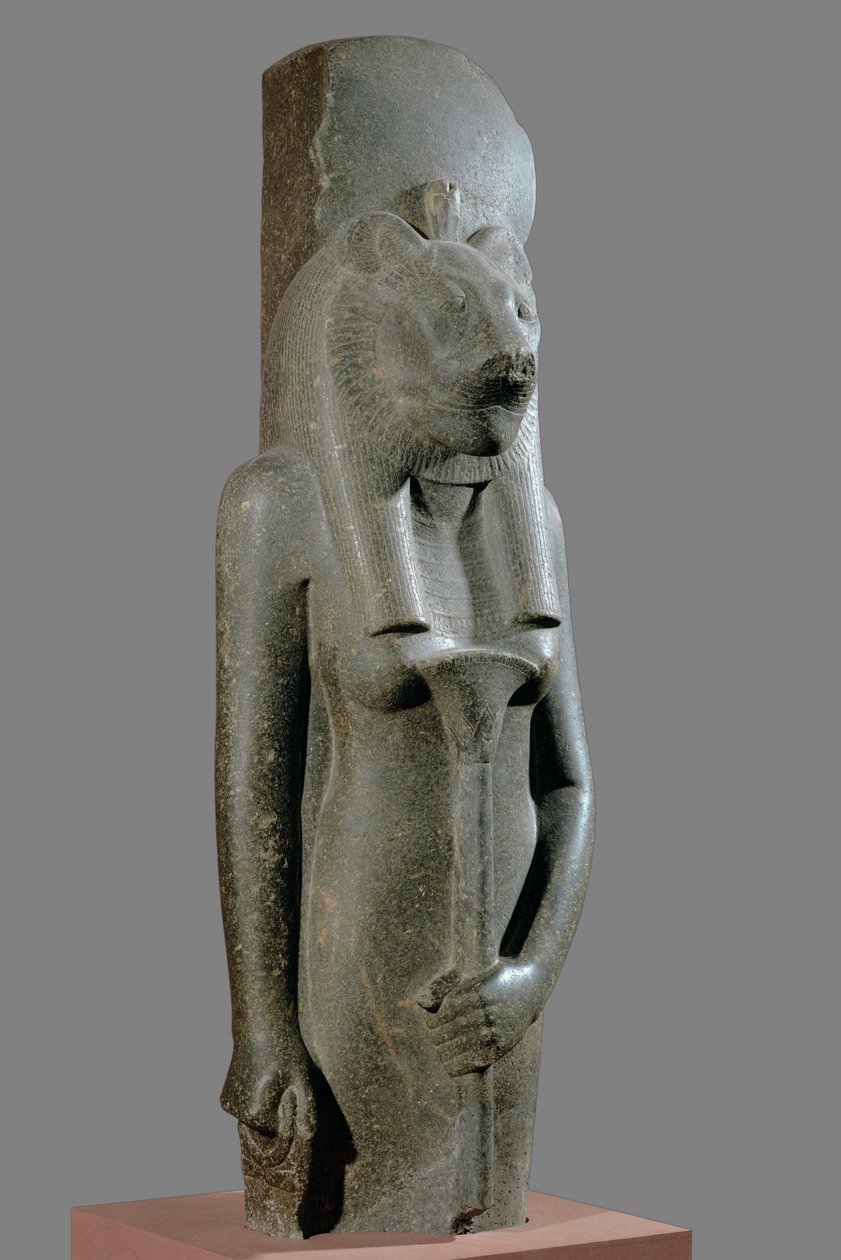 Szekhmet istennő, kezében papiruszszár formájú jogar ... alkotó: Egyptian 18th Dynasty