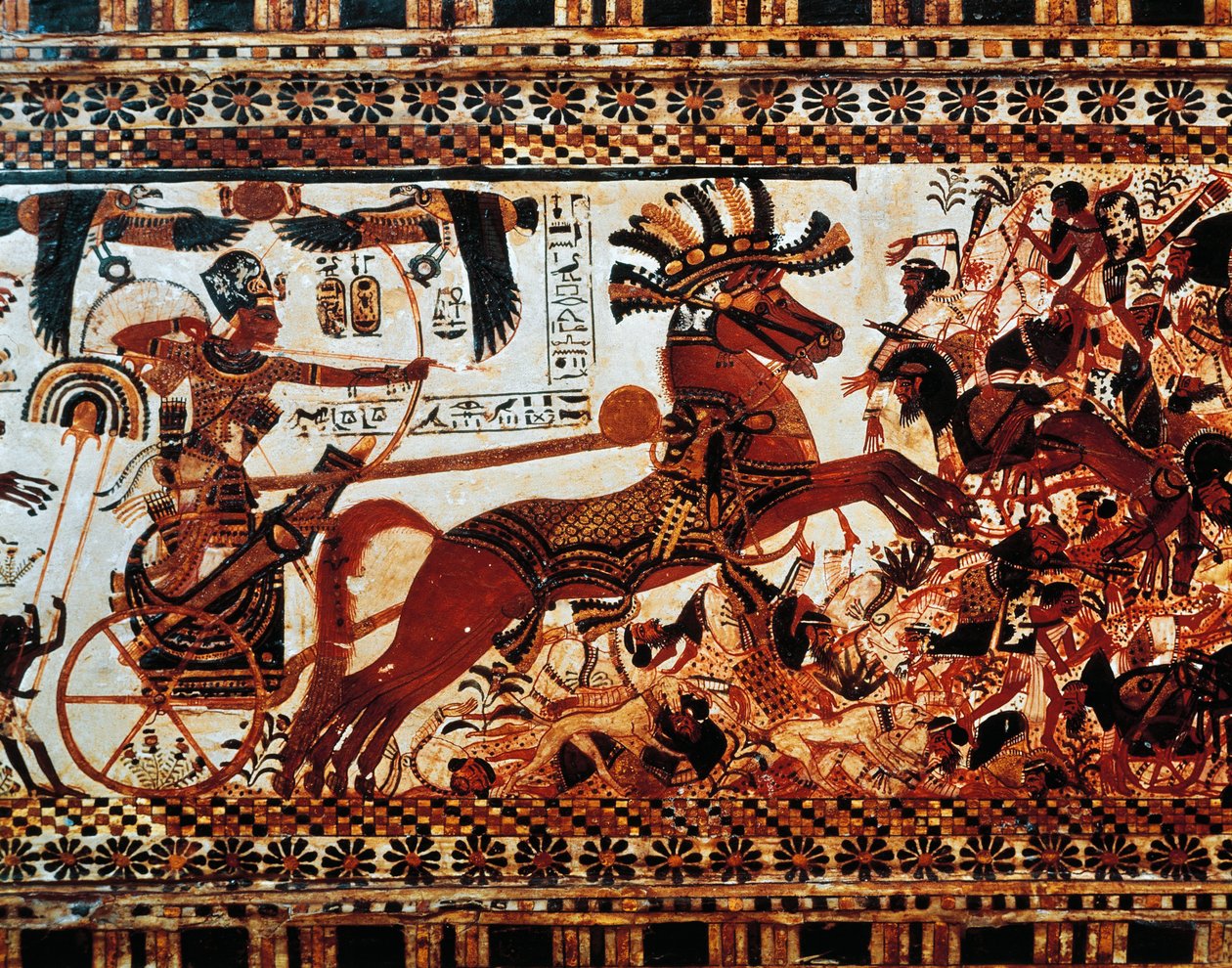 A Vadászláda. Részlet a jelenetből, amely a királyt ábrázolja szekerén, ahogy legyőzi az ázsiai ellenségeket, Újbirodalom, XVIII. dinasztia alkotó: Egyptian 18th Dynasty