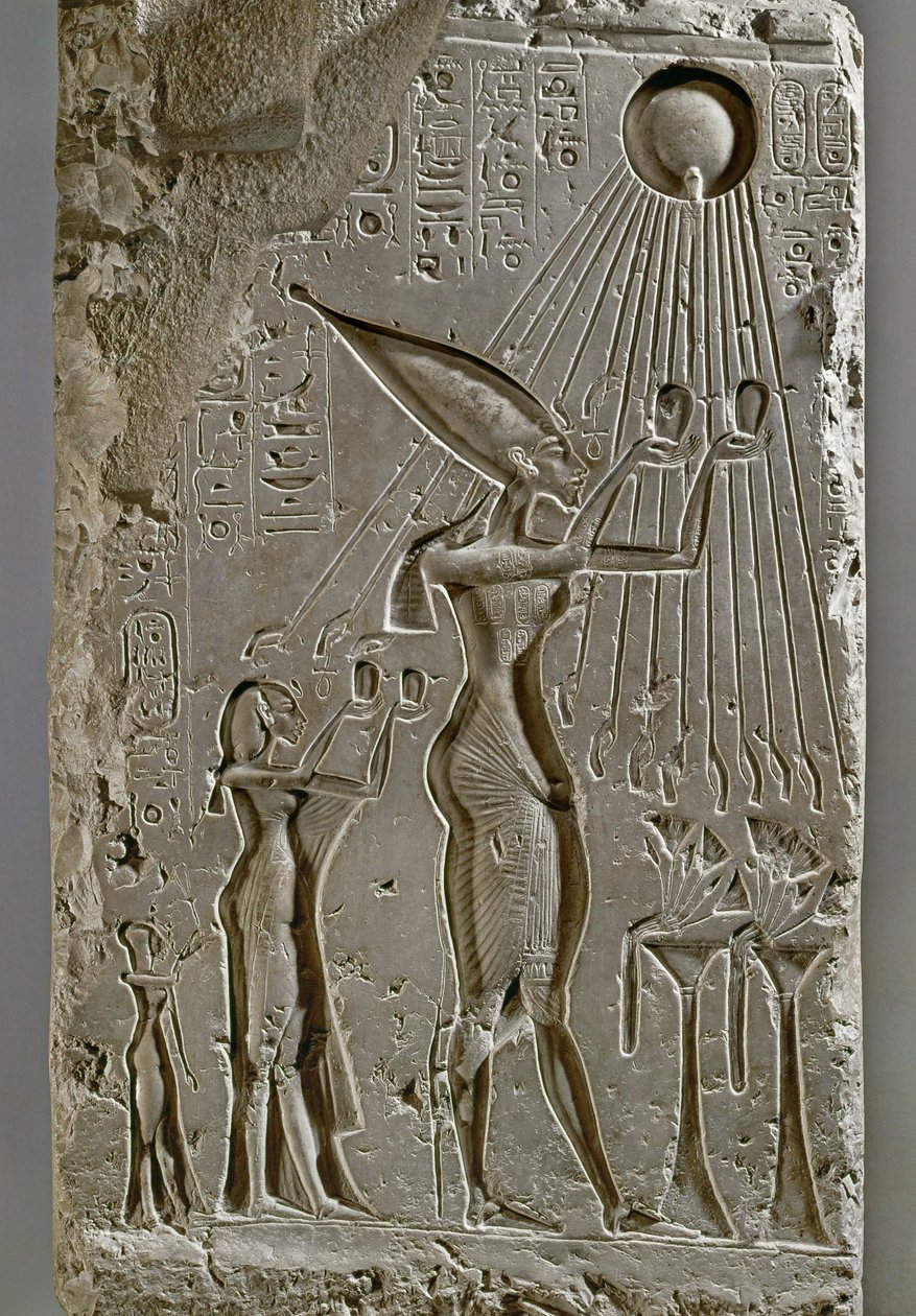 IV. Amenofisz Áhnaton királyi családja áldozatot mutat be Atonnak. alkotó: Egyptian 18th Dynasty