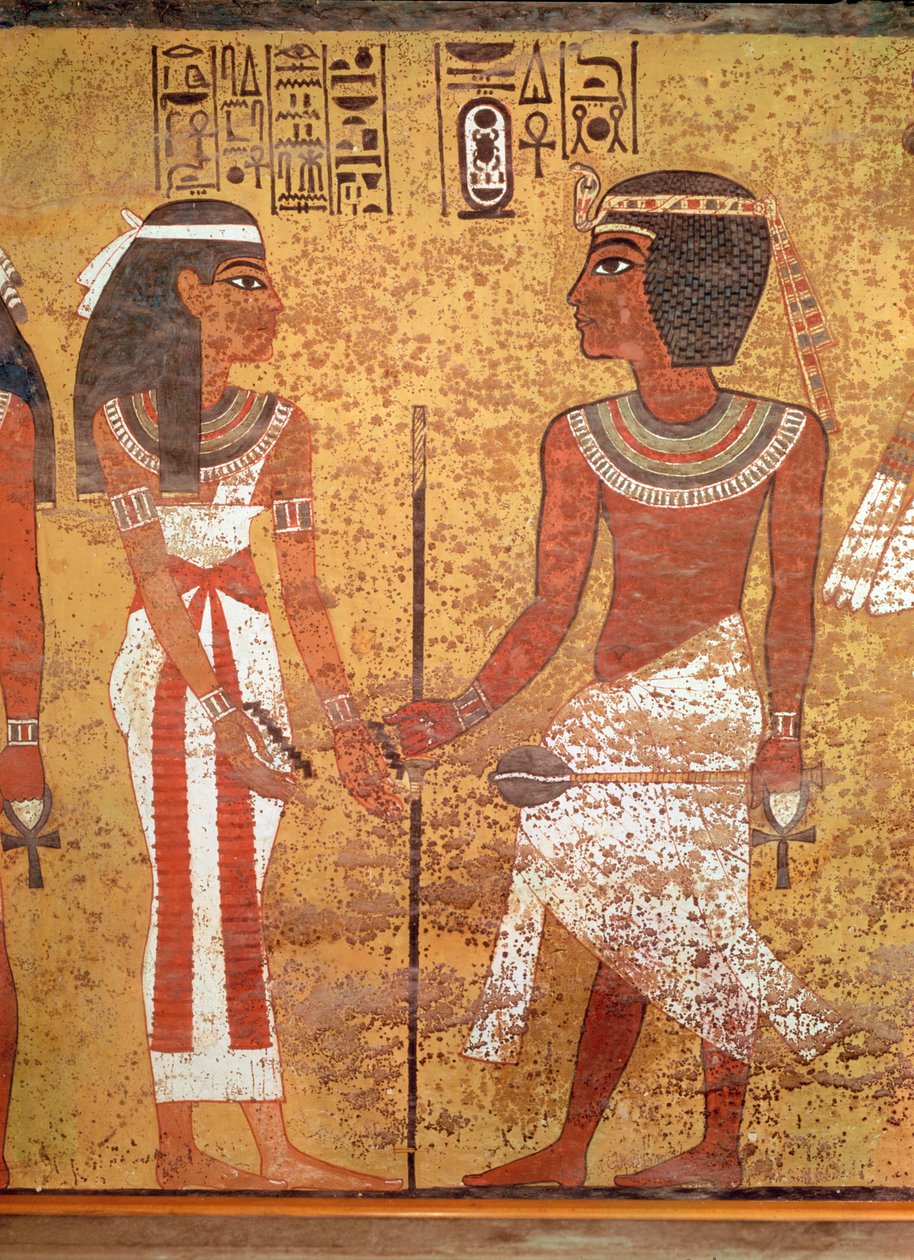 Tutanhamon (Kr. e. 1370-1352) és felesége, Ankhesenamun sírjából, az Új Királyságból (festett mészkő) alkotó: Egyptian 18th Dynasty