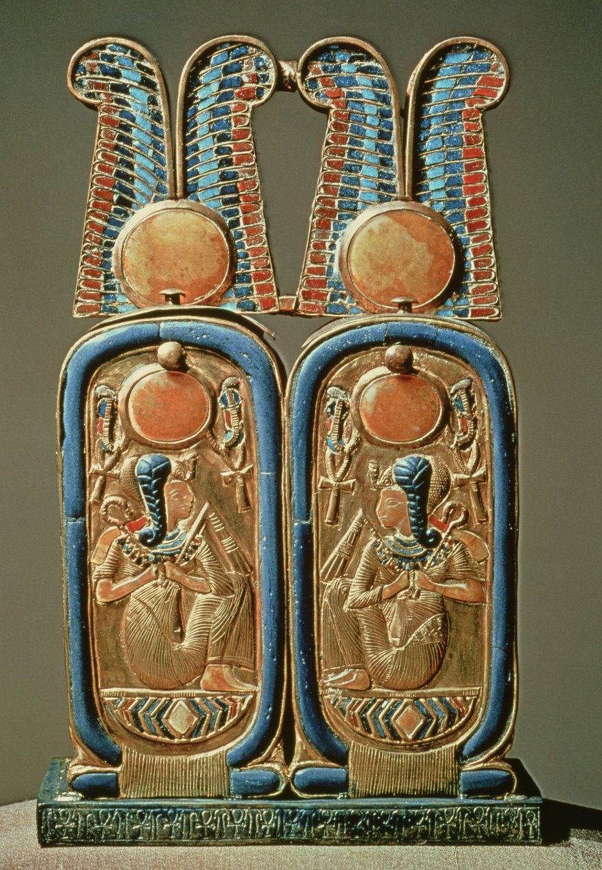 Dupla királyi kartondoboz, Tutanhamon sírjából (Kr. e. 1370-52) Új Királyság (üvegpasztával kirakott aranyozott fa) alkotó: Egyptian 18th Dynasty