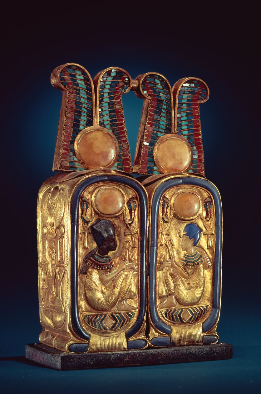 Dupla királyi kartondoboz, Tutanhamon sírjából, Új Királyságból (aranyozott fa üvegpasztával kirakott) alkotó: Egyptian 18th Dynasty