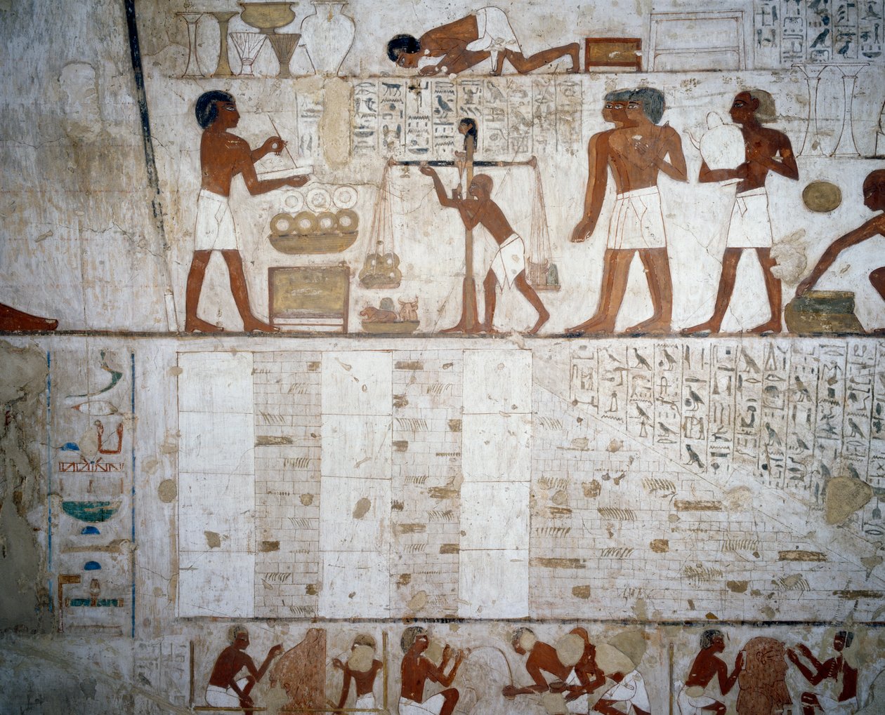Arany és ezüst súlyú, részlet Rekhmire sírja, Sheikh Abd el Qurnah Necropolis, Luxor, Théba freskóiról (az Unesco világörökségi listája) alkotó: Egyptian 18th Dynasty