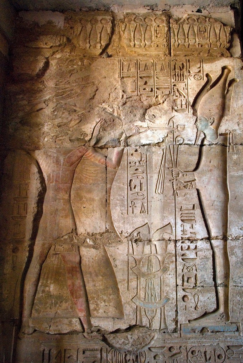 Ókori egyiptomi művészet: I. Seti templomának karzatának alacsony domborműve (Stay vagy Seti I alkotó: Egyptian 19th Dynasty