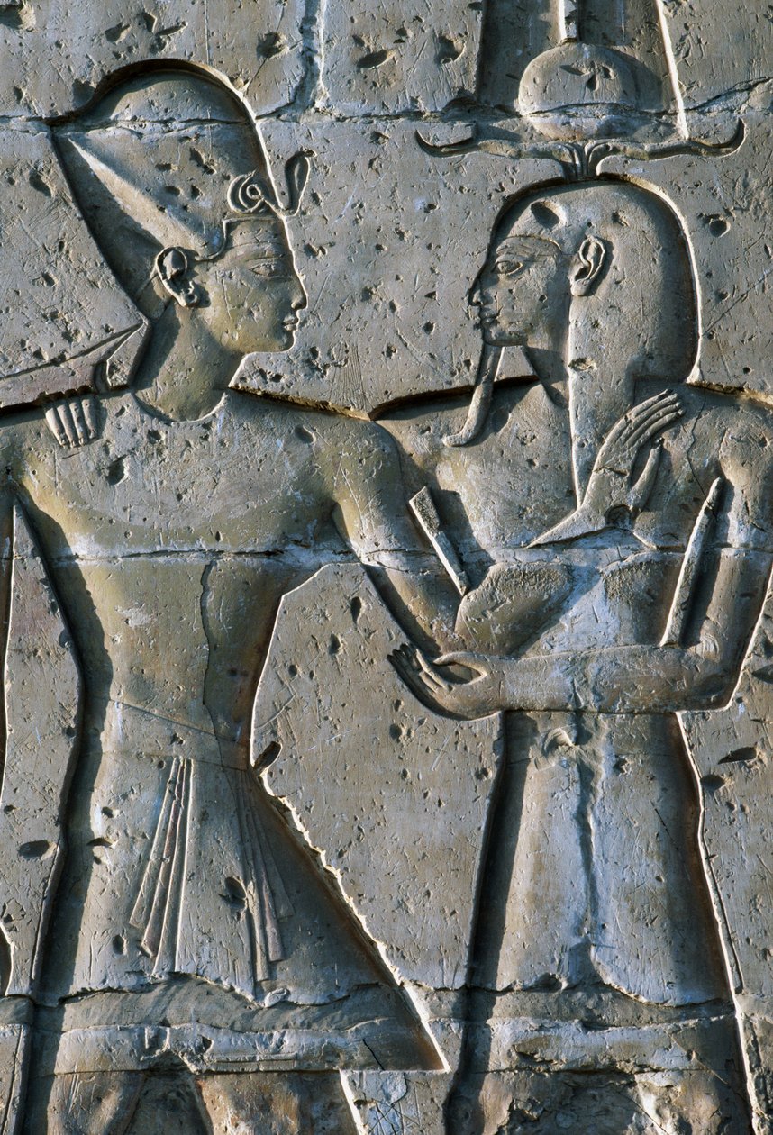 Fáraót ábrázoló dombormű, I. Szeti temploma, vagy az abüdoszi nagy templom, Abüdosz, Egyiptom, Egyiptomi civilizáció, Újbirodalom, XIX. dinasztia alkotó: Egyptian 19th Dynasty