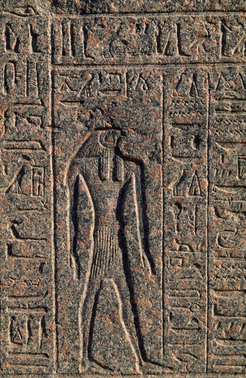 Hórusz ábrázolása, Thot és Hórusz feliratának és domborművének részlete, Amenhotep szarkofágja, Memphisz (Unesco Világörökség listája). alkotó: Egyptian 19th Dynasty