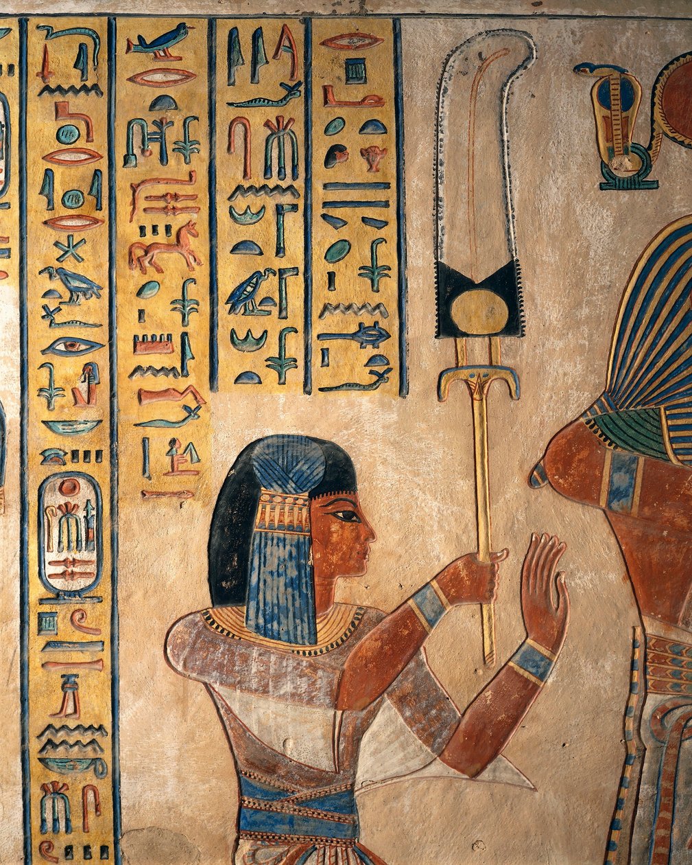 Egyiptom, Luxor, ókori Théba, Királynők völgye. Amon Khopechef, II. Ramszesz fiának sírja, kezében flabellum (legyező). alkotó: Egyptian 19th Dynasty