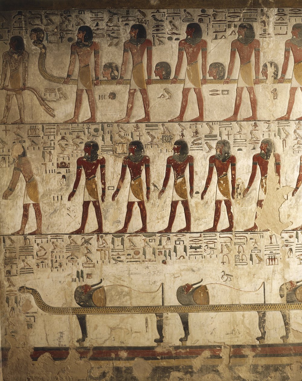 Egyiptom, Luxor, Királyok Völgye, I. Szeti sírja, Relief a Kapuk Könyvének festett jeleneteivel alkotó: Egyptian 19th Dynasty