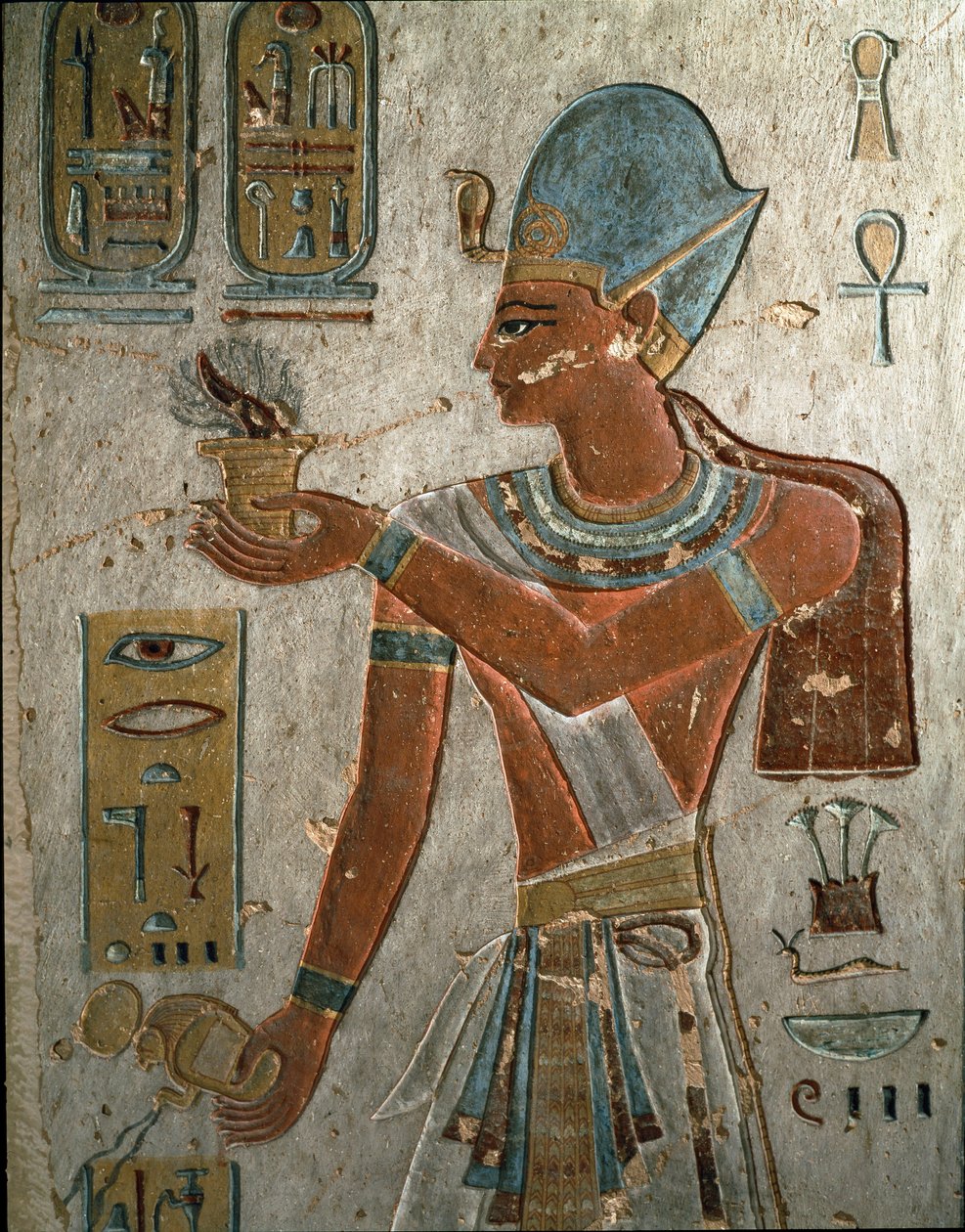 Egyiptomi ókor: I. Ramszesz fáraó (Kr. e. 1320-1310) tömjént éget és vizet önt egy szertartáson. Ramszesz I. kötete, A Királyok Völgye, Egyiptom alkotó: Egyptian 19th Dynasty