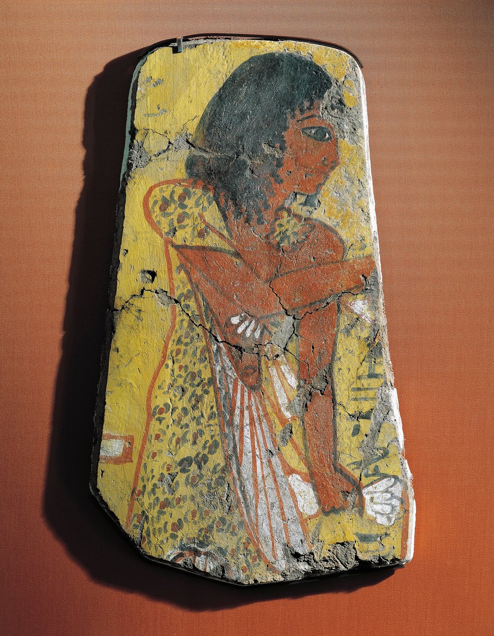 Egy citromfára készült festmény töredéke, amely egy papot ábrázol egy temetési szertartás közben Egyiptomból, Deir el-Medinából alkotó: Egyptian 19th Dynasty