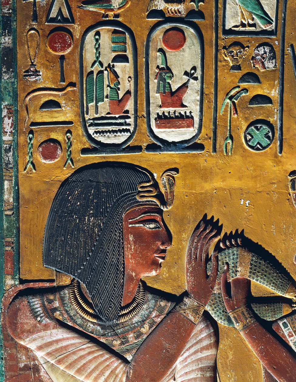 Hathor istennő felajánlja nyakláncát a fáraónak (alacsony megkönnyebbülés) alkotó: Egyptian 19th Dynasty