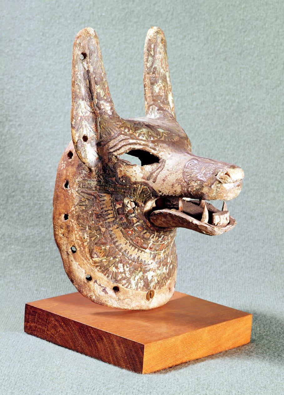 Anubisz feje, csuklós állkapocs, orákulumarcként használt, New Kingdom (festett fa) (lásd még: 55441) alkotó: Egyptian 19th Dynasty