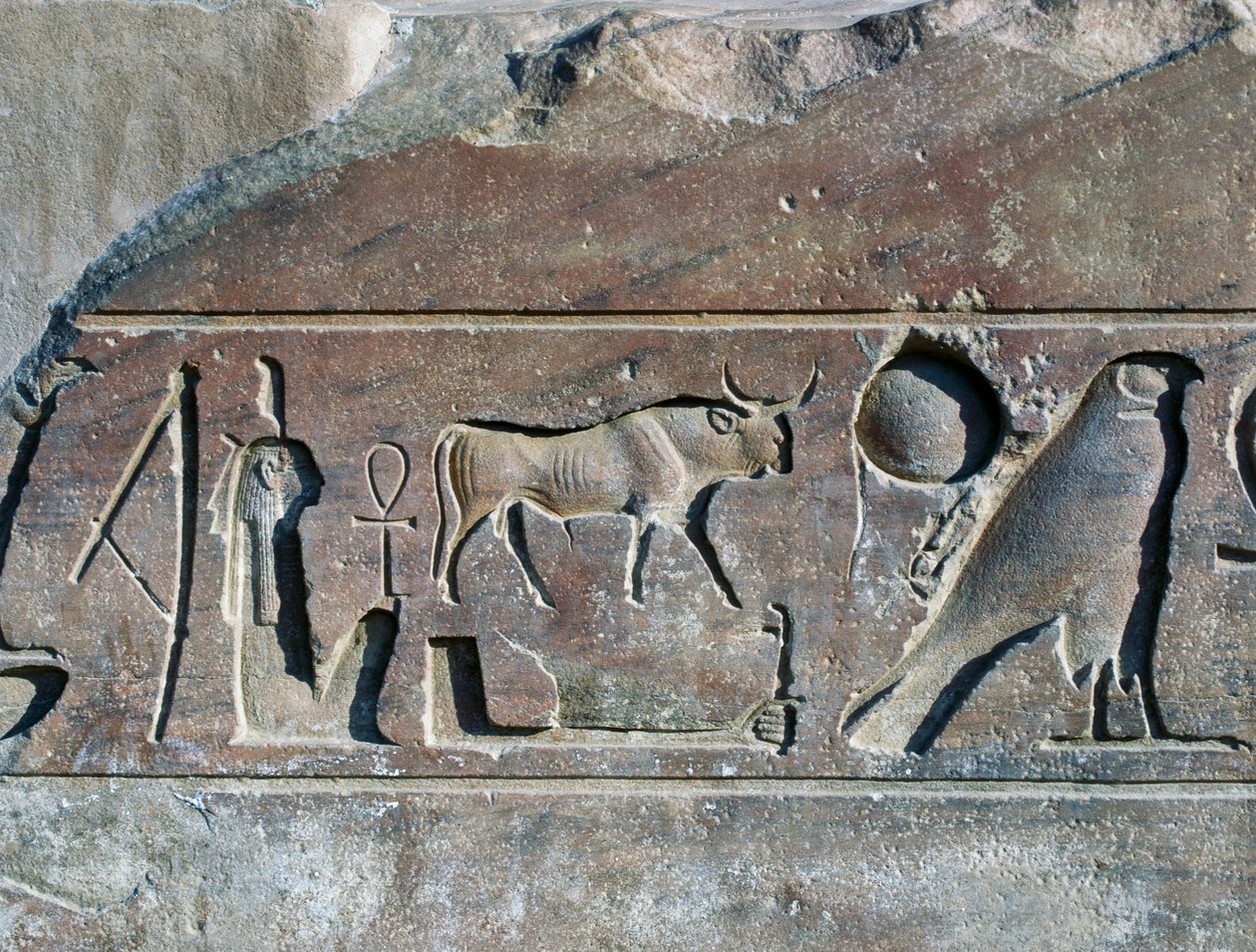 Hieroglifák II. Ramszesz nevével, obeliszk alapja, Amun temploma (az UNESCO Világörökség része alkotó: Egyptian 19th Dynasty
