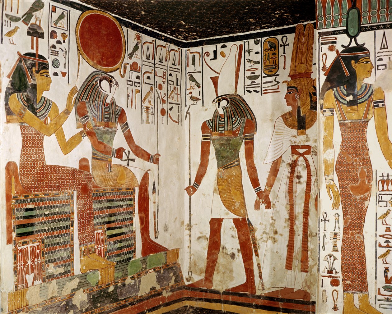 Nefertarit Horus hozza Re-Horakhty isten elé, Nefertari sírjából, Új Királyságból (falfestmény) alkotó: Egyptian 19th Dynasty