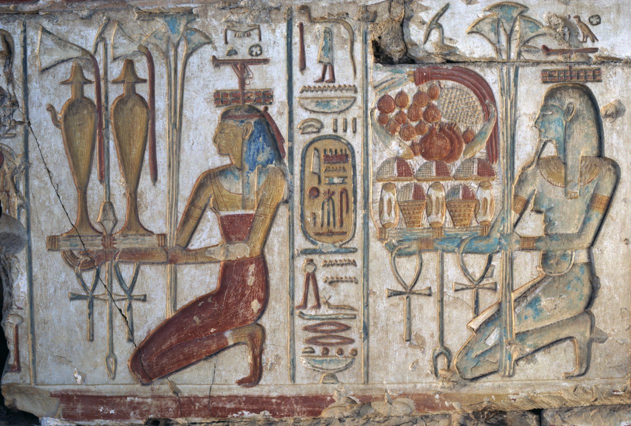 Felajánló jelenet, dombormű, II. Ramszesz temploma, Abydos, Egyiptom, egyiptomi civilizáció, Újbirodalom, XIX. dinasztia (fotó) alkotó: Egyptian 19th Dynasty