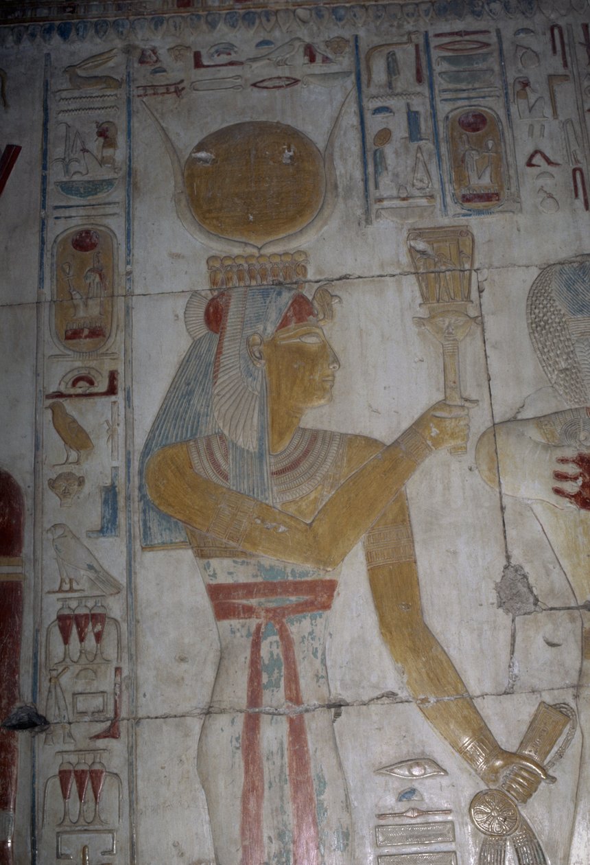 Hator istennőt ábrázoló festett dombormű, Ozirisz-kápolna, I. Szeti templom, I. Szeti templom alkotó: Egyptian 19th Dynasty