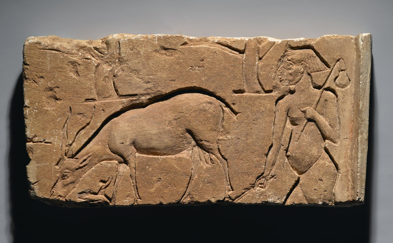 Kecskepásztort ábrázoló dombormű kecskével és fákkal, valószínűleg Tell el-Amarnából, Új Királyságból, ie 1350-1333 (mészkő) alkotó: Egyptian 19th Dynasty