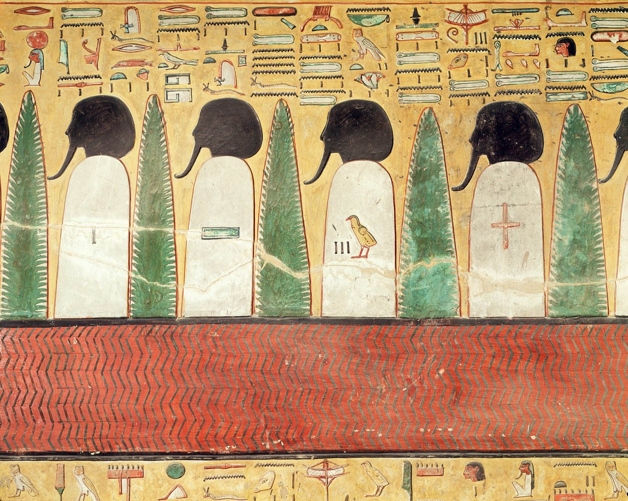 Feketefejű isteneket ábrázoló dombormű az alvilágban, I. Seti (Kr. e. 1294-1279) Újbirodalom sírjából (festett mészkő) alkotó: Egyptian 19th Dynasty