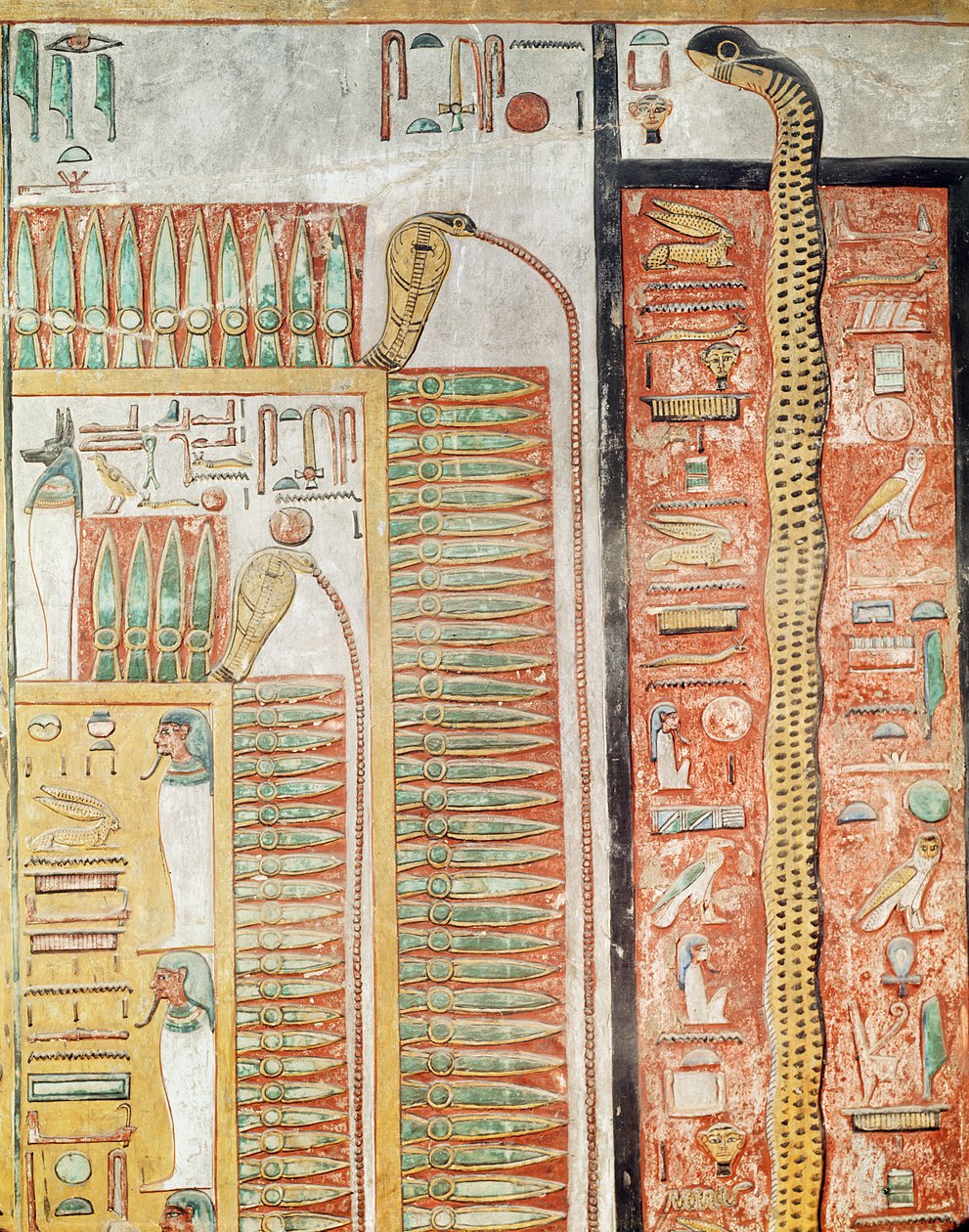 Dombormű, amely azt az utat ábrázolja, amelyen a halottaknak át kell menniük a túlvilágra, I. Seti (Kr.e. 1294-1279) Újbirodalom sírjától (festett mészkő) alkotó: Egyptian 19th Dynasty