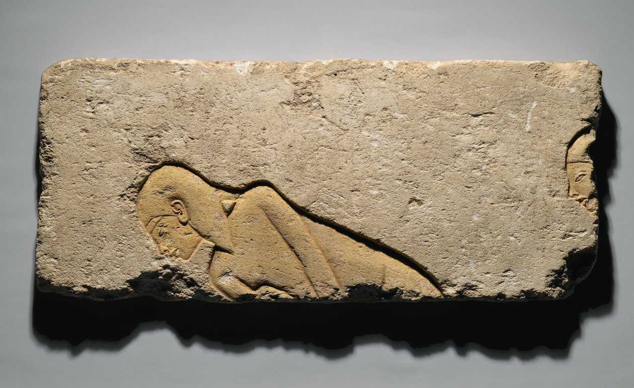 Két meghajló férfit ábrázoló dombormű Tell el-Amarnából, Új Királyságból, ie 1352-1336 körül (mészkő) alkotó: Egyptian 19th Dynasty