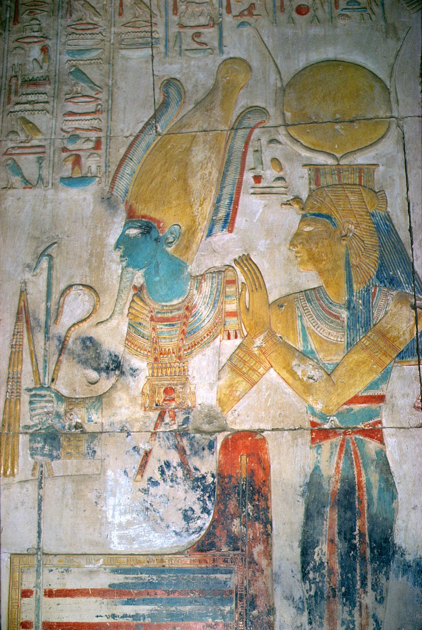 Ozirisz és Ízisz domborműve, Új Királyság (falfestmény) alkotó: Egyptian 19th Dynasty