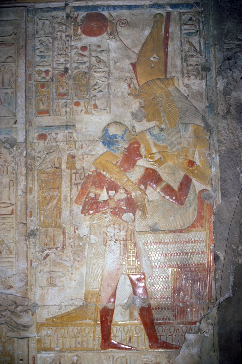 I. Sethos (Kr. e. 1303-1290) és Ízisz, Újbirodalom domborműve (falfestmény) alkotó: Egyptian 19th Dynasty