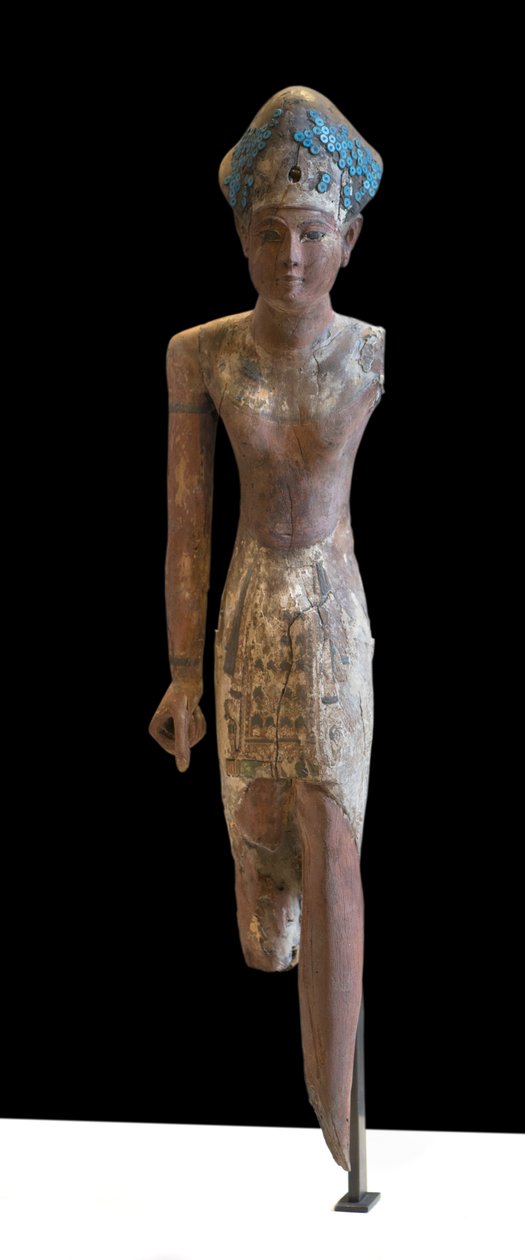 Ramesside uralkodó szobra kék koronával és az elülső ágyékkötőt viselve alkotó: Egyptian 19th Dynasty