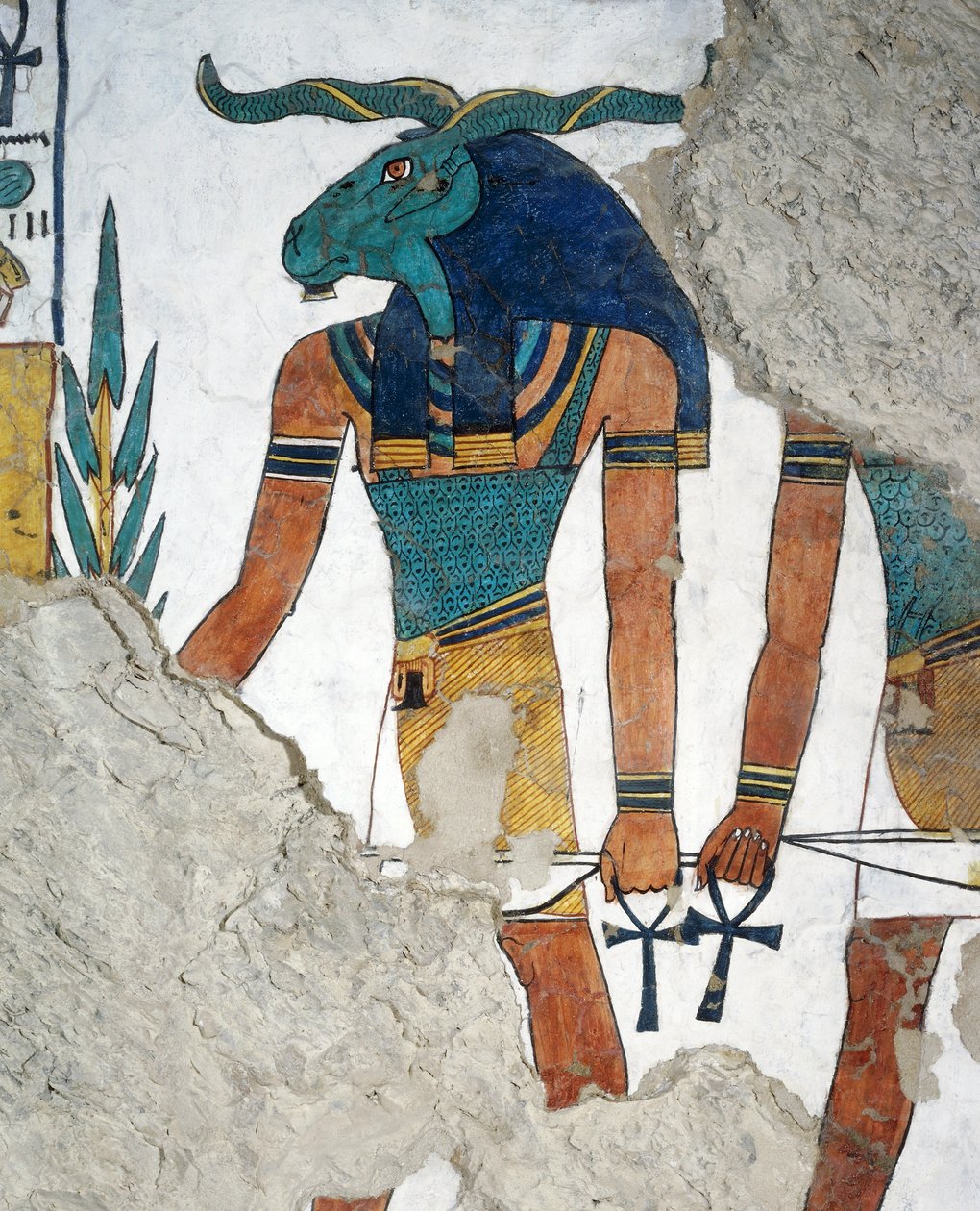 A kosfejű hírnök, Ozirisz Királyság harmadik ajtaja, Halottak könyve 144. fejezete, freskó, sírkamra, Nefertari sírja (QV66), Királynők Völgye, Théba. Egyiptomi civilizáció, Újbirodalom, XIX. dinasztia. alkotó: Egyptian 19th Dynasty