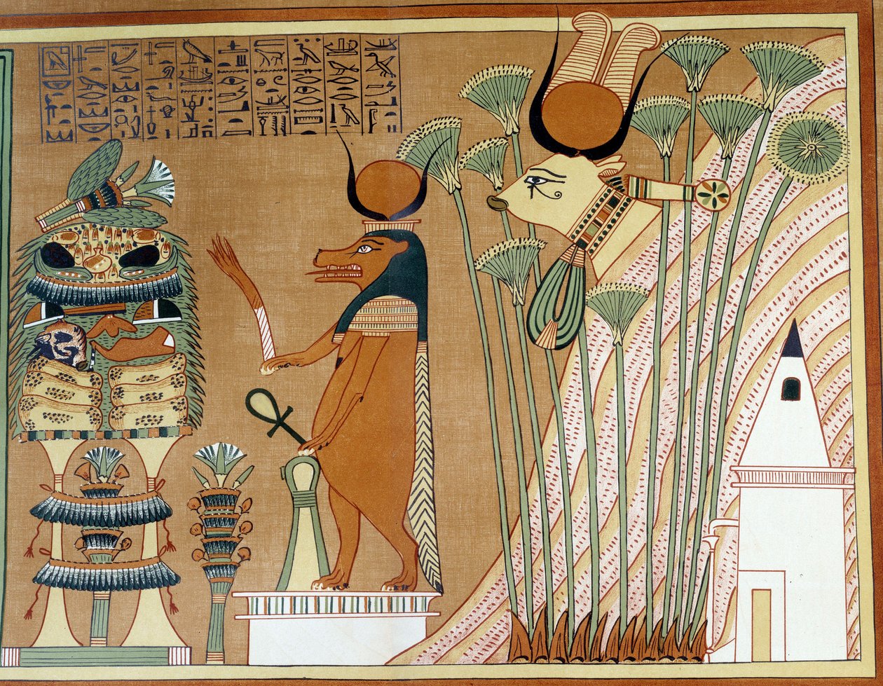 Thoueris és Hathor a papiruszon. A kollégium hasonlít a thébai Ani papiruszához. alkotó: Egyptian 19th Dynasty