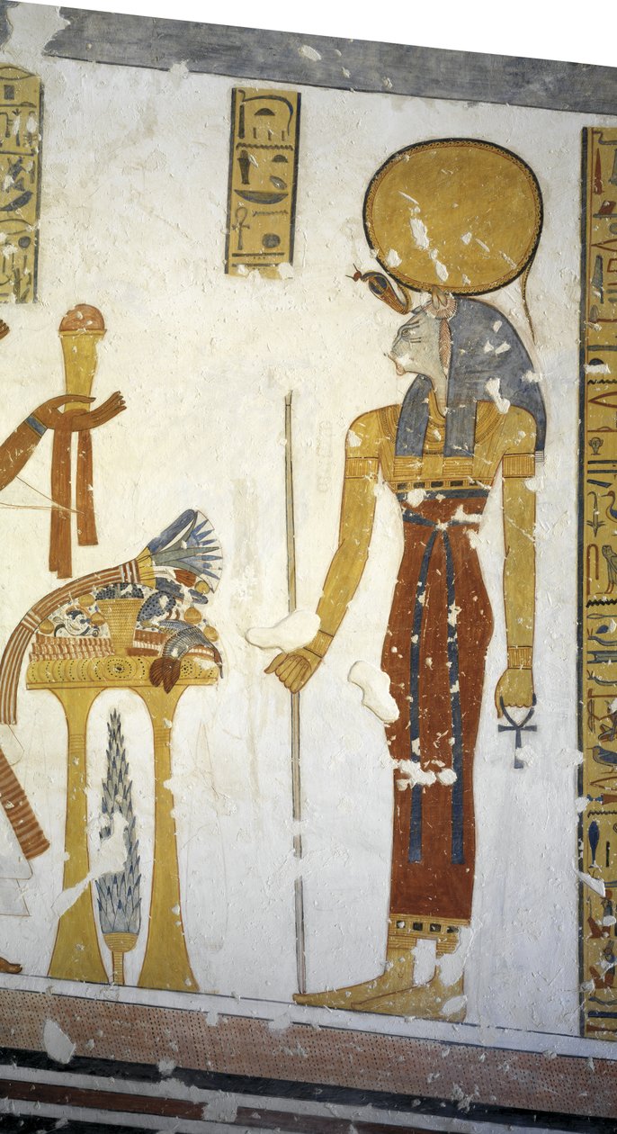 Egyiptom, Théba, Luxor, A Királyok Völgye, Mentuherkhepeshef herceg sírja, Bastet macskafejű istennő falfestménye, 20. dinasztia alkotó: Egyptian 20th Dynasty