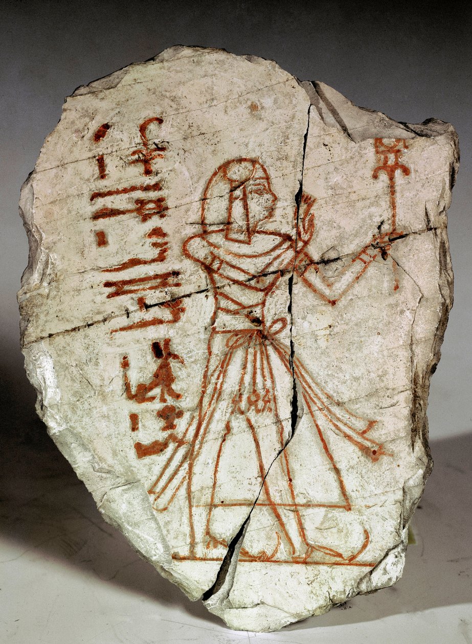Egyiptomi ókor: ostrakon (vagy ostracon) (többes szám: ostraca vagy ostraka) (jegyzetekhez, rajzokhoz... használt kerámiaszilánk), amely a Ramesszid-kor (19-20. dinasztia) hercegnőjét ábrázolja. Kr.e. 1100. Torino, egyiptomi múzeum - Ókori Egyiptom: ostrak alkotó: Egyptian 20th Dynasty