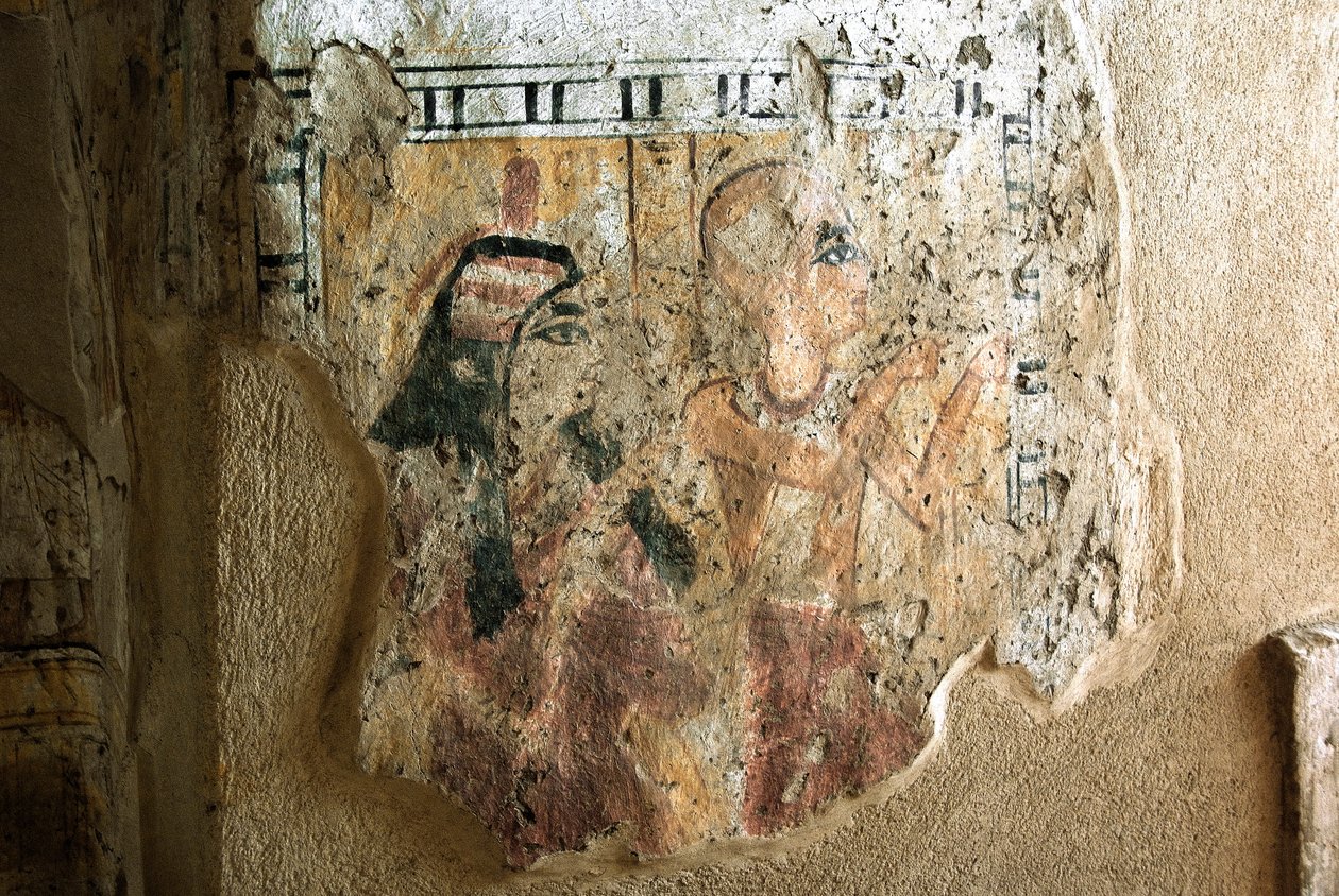 Egyiptomi antikvitás: Súroj és felesége ábrázolása istentisztelet közben. Suroy sírjának festménye (TT13). 20. dinasztia. Kr. e. 1190-1077 Dra Abu el-Naga nekropolisza, Luxor nyugati partja, Egyiptom. alkotó: Egyptian 20th Dynasty