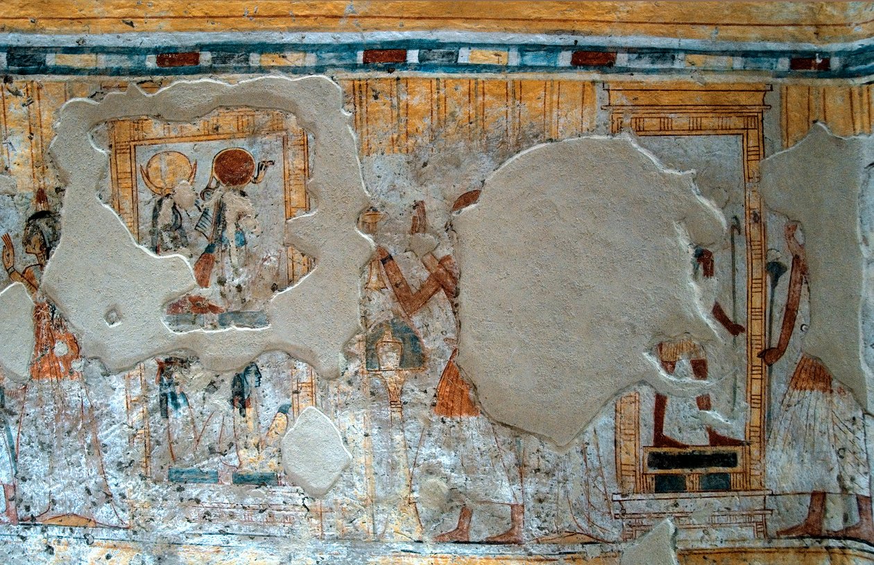 Egyiptomi ókor: Shuroy és felesége ábrázolása, akik Thot istent és Ra istennőt imádják. Shuroy sírjának festménye alkotó: Egyptian 20th Dynasty