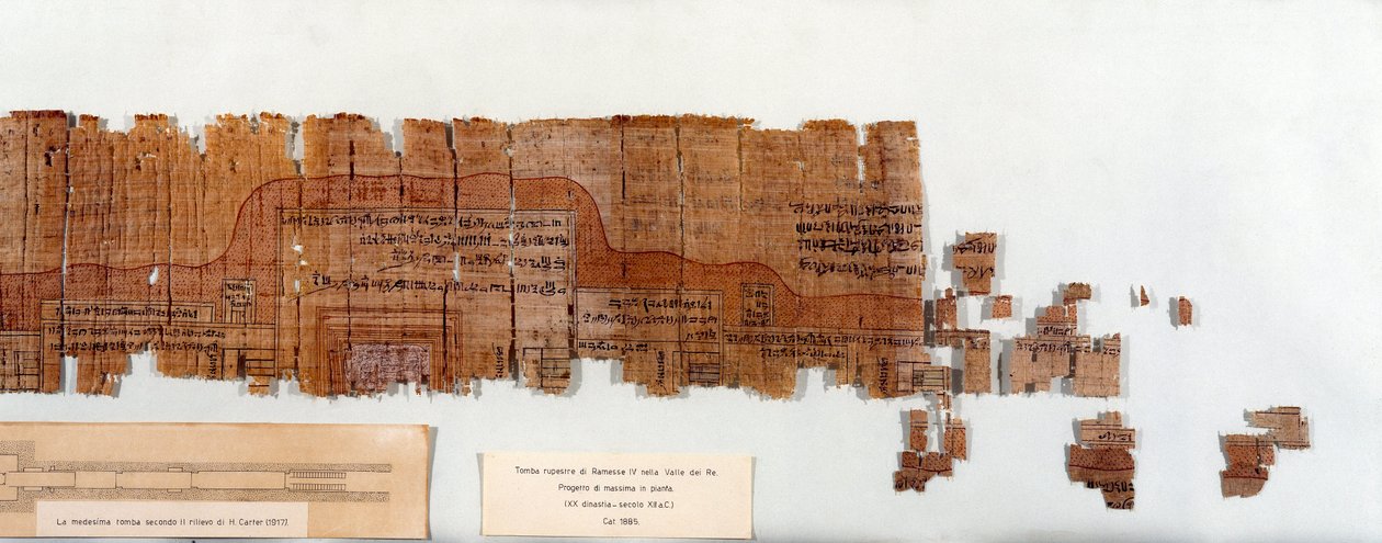 Egyiptomi antiquitis: IV. Ramszesz fáraó (Kr. e. 1154-1143) 20. dinasztia sírjának tervét ábrázoló papirusz. Torino, egyiptomi múzeum alkotó: Egyptian 20th Dynasty