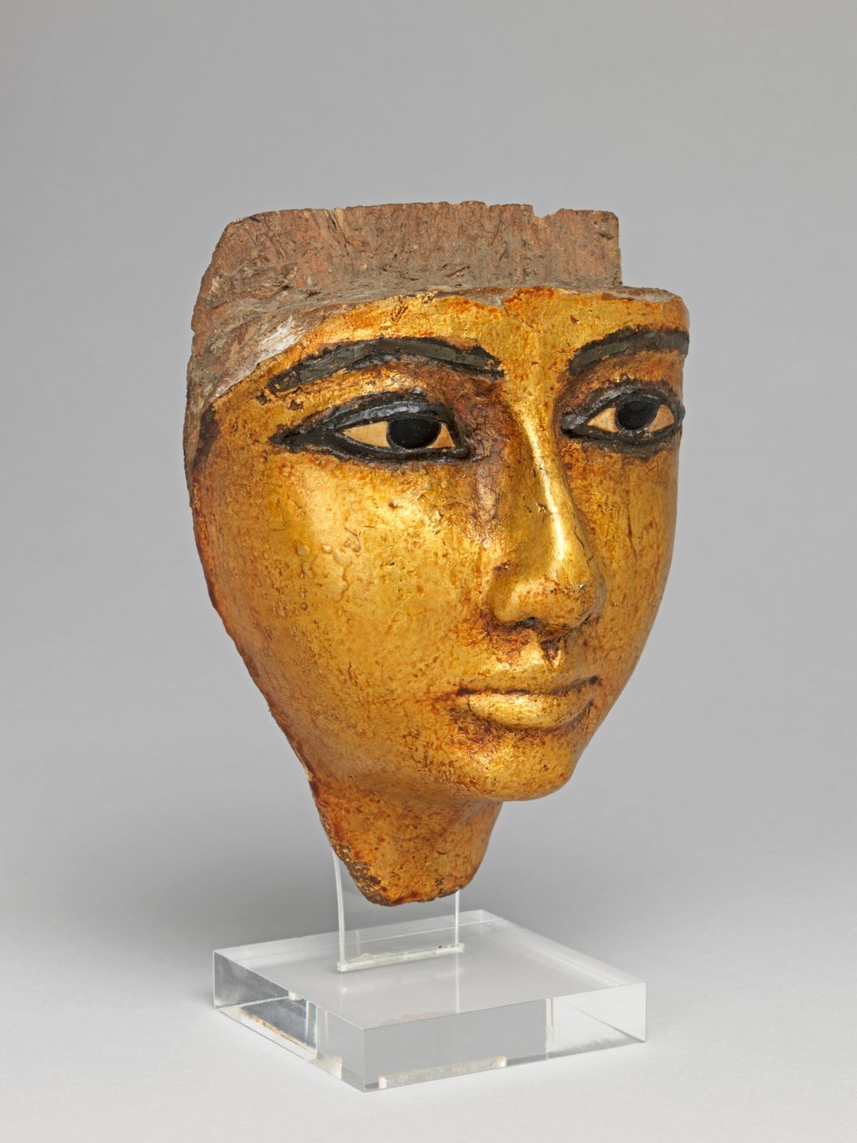 Arc koporsóból, berakott szemekkel és szemöldökkel, aranyozott alkotó: Egyptian 20th Dynasty