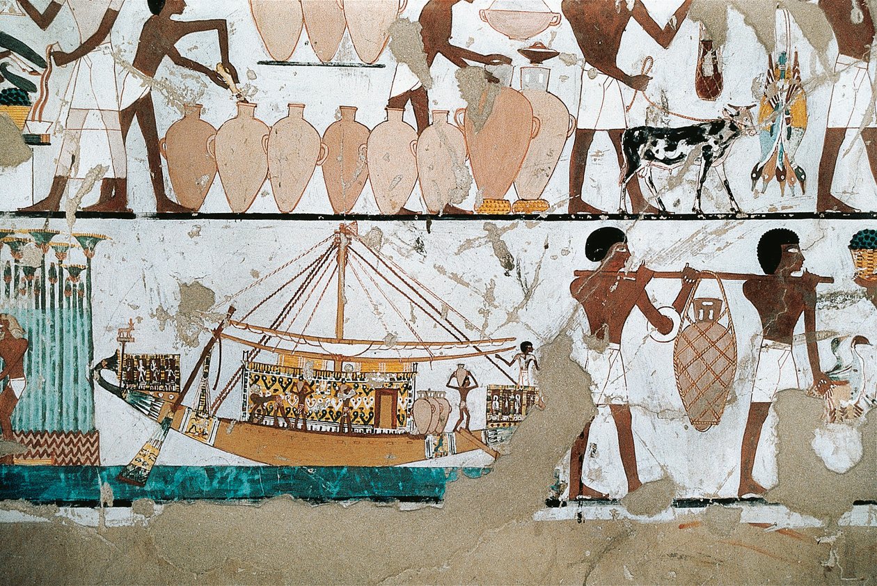 Borfestmény hajón hordó jelenetet ábrázoló falfestmény Újbirodalomból alkotó: Egyptian 20th Dynasty