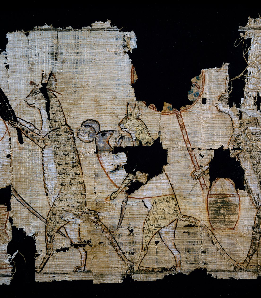 Szatirikus jelenetet ábrázoló papirusz, Kr.e. 1100 körül, IX. Ramszesz uralkodása idejéből, Részlet, Egyiptomi civilizáció, Új Királyság, XX. dinasztia alkotó: Egyptian 20th Dynasty