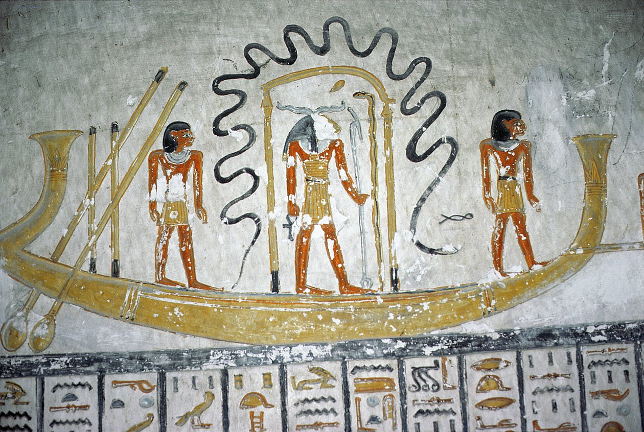 Re in the Night Boat, VI. Ramszesz sírjából, Új Királyság (Kr. e. 1145-1137) (falfestmény) alkotó: Egyptian 20th Dynasty