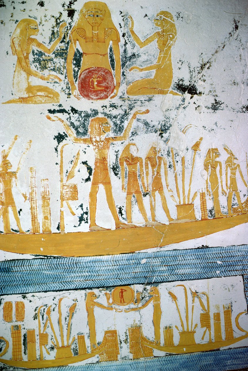 Re in the Night Boat, VI. Ramszesz sírjából, Új Királyság (Kr. e. 1145-1137) (falfestmény) alkotó: Egyptian 20th Dynasty