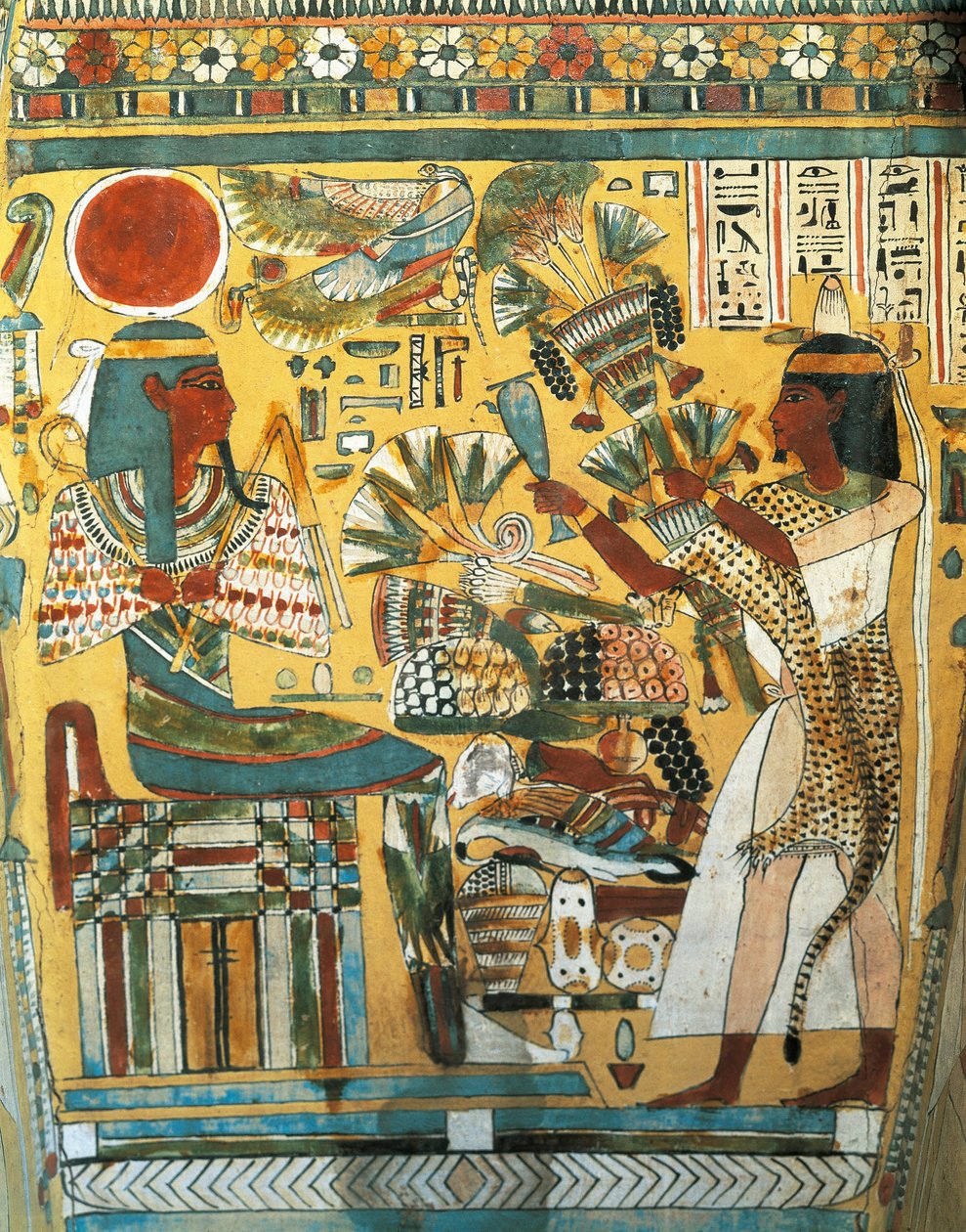 Ankt Ef Rhonson szarkofágja, az Amon-templom írnoka, belső részlet: az elhunyt virágokat kínál a Nyugat, Újbirodalom, XX. dinasztia istenének alkotó: Egyptian 20th Dynasty