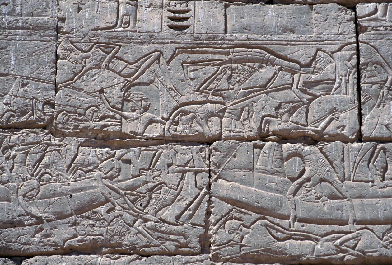 A tengeri nép, Ramszesz III. tengeri csata, Medinet Habu, ie 1195-64 kő alkotó: Egyptian 20th Dynasty